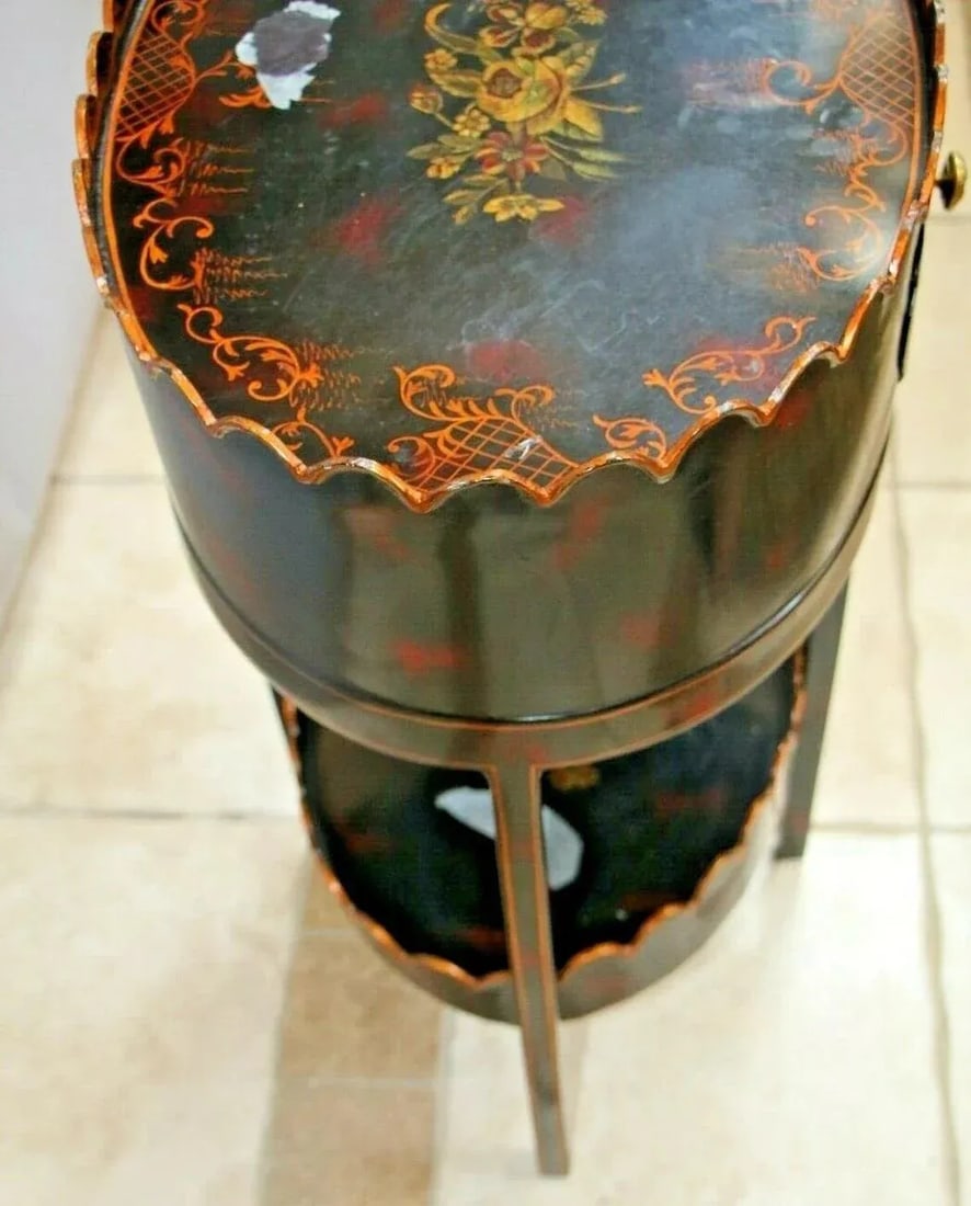 1990s Maitland Smith Table English Regency Metal Black Painted Two Tier Drawer Rare - 8