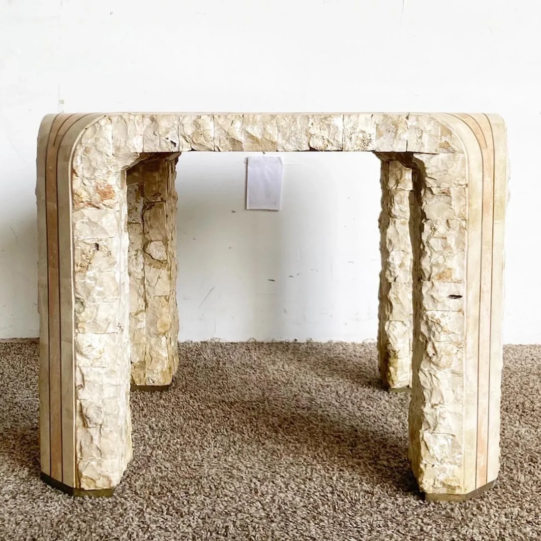Postmodern Beige and Pink Tessellated Stone Side Table - 2