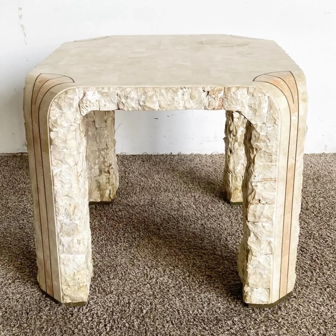 Postmodern Beige and Pink Tessellated Stone Side Table - 3