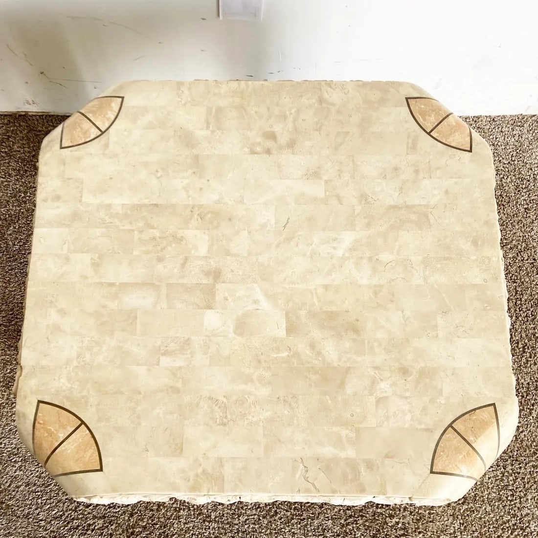 Postmodern Beige and Pink Tessellated Stone Side Table - 4
