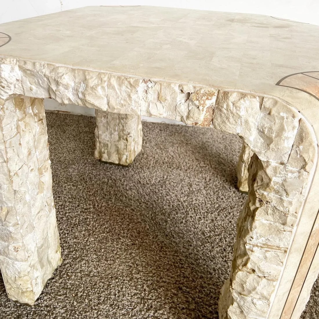 Postmodern Beige and Pink Tessellated Stone Side Table - 7