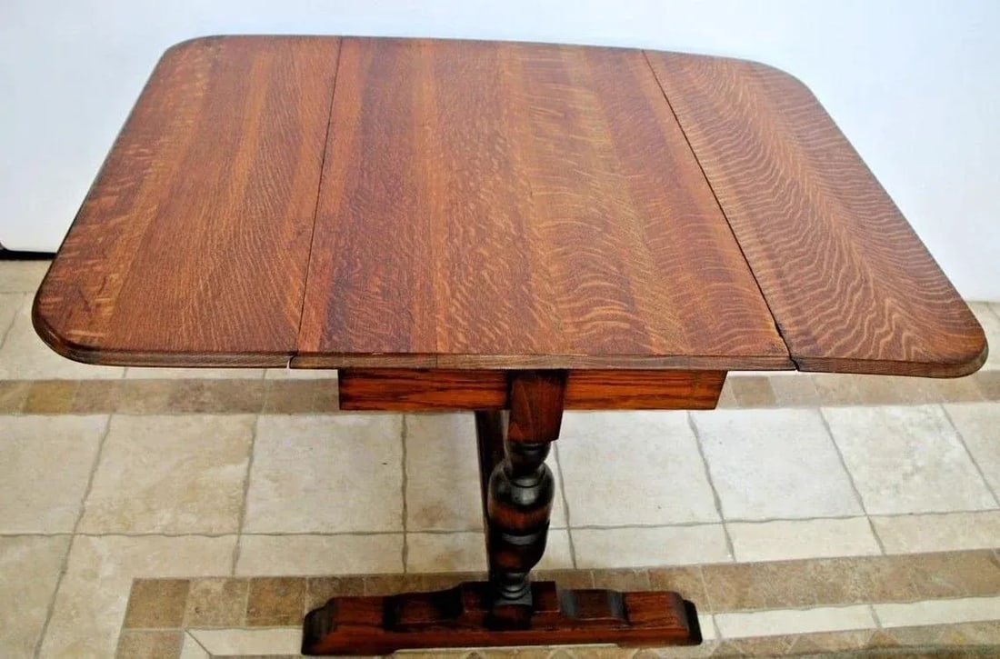 19th Century Antique English Solid Tiger Oak Drop Side Leaf Pub Table Kitchen Game Seats Six - 3