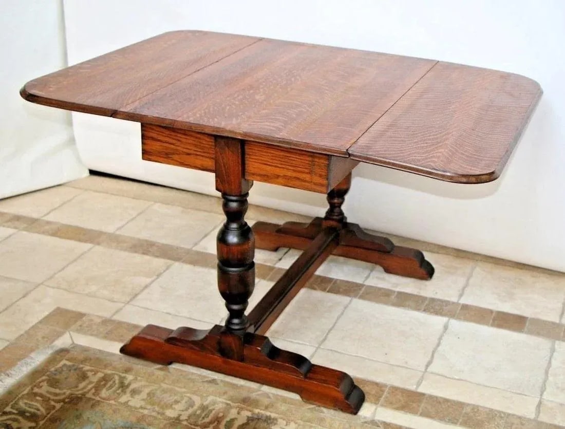 19th Century Antique English Solid Tiger Oak Drop Side Leaf Pub Table Kitchen Game Seats Six - 4