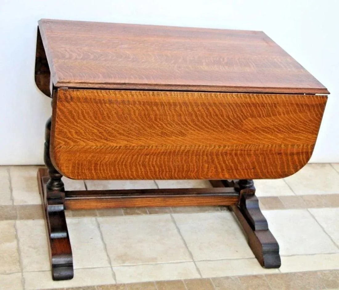 19th Century Antique English Solid Tiger Oak Drop Side Leaf Pub Table Kitchen Game Seats Six - 5