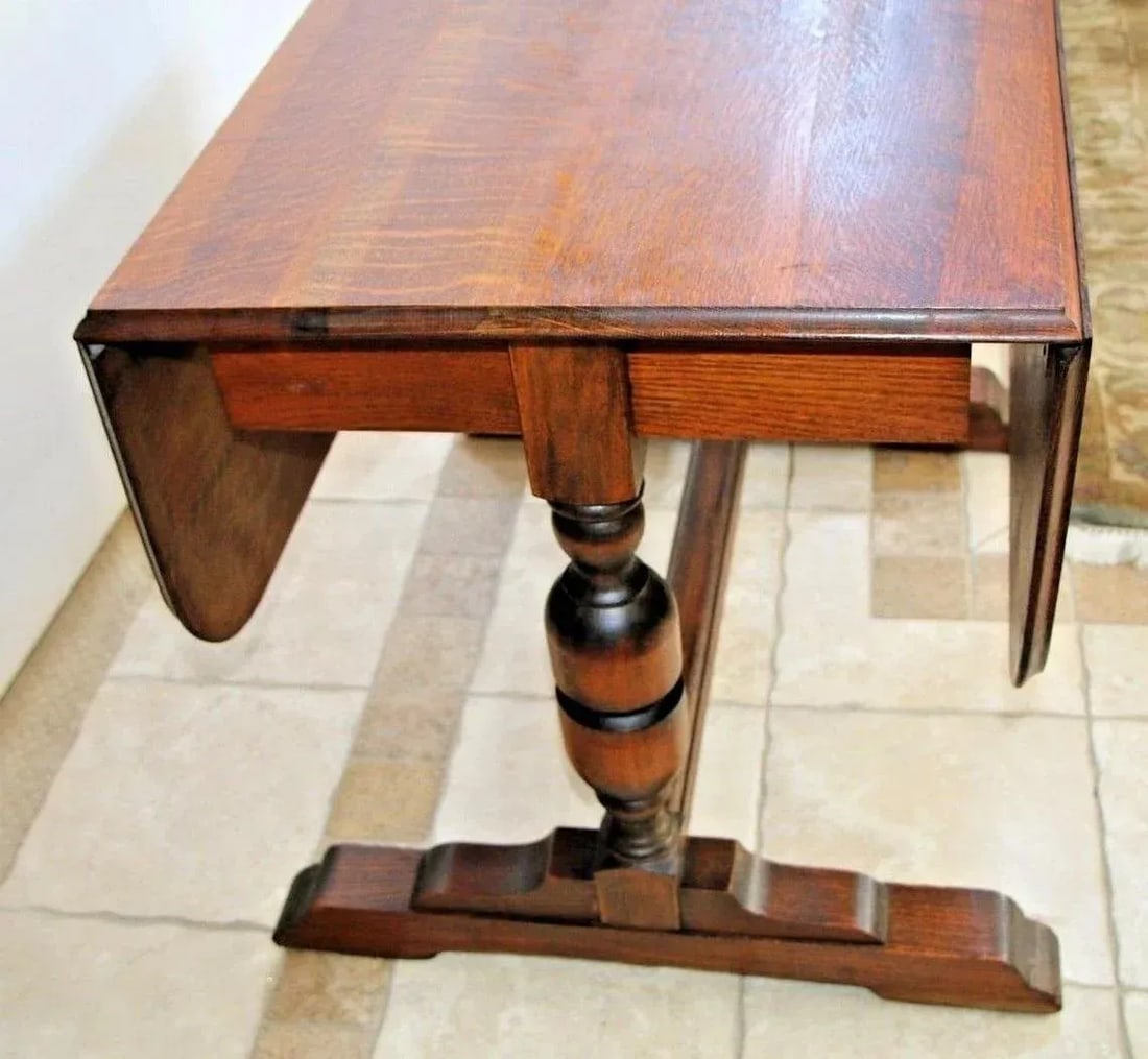 19th Century Antique English Solid Tiger Oak Drop Side Leaf Pub Table Kitchen Game Seats Six - 7