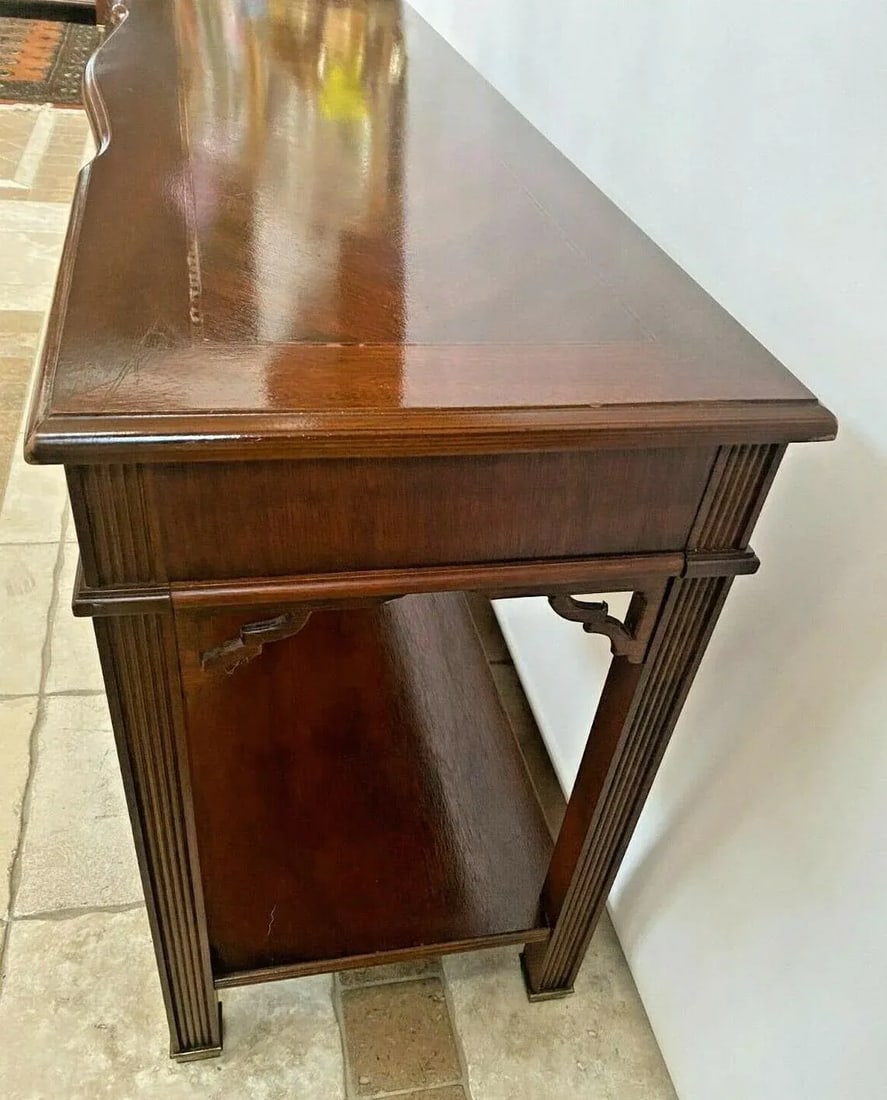 1970s Vintage Bassett Sofa Console Table Drawer Bottom Shelf Chinese Chippendale - 3