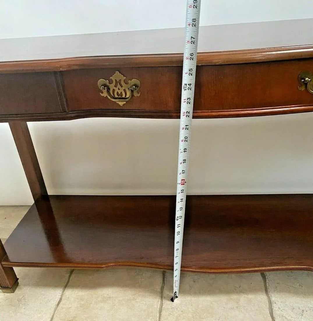 1970s Vintage Bassett Sofa Console Table Drawer Bottom Shelf Chinese Chippendale - 9