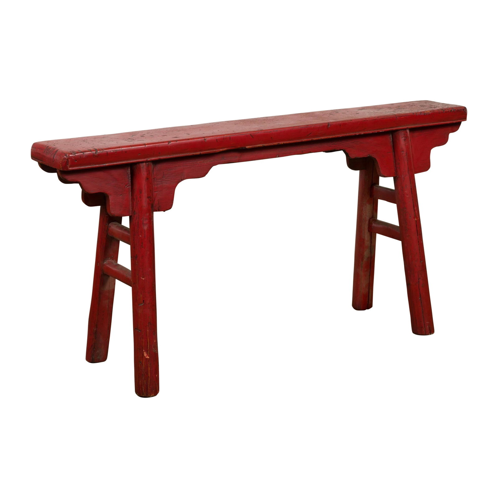 Vintage Red Lacquered Bench with A-Form Base - 2