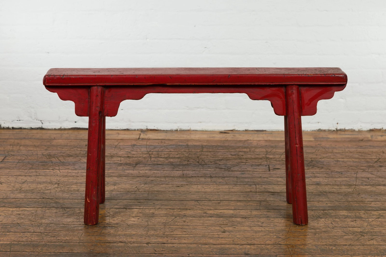 Vintage Red Lacquered Bench with A-Form Base - 4