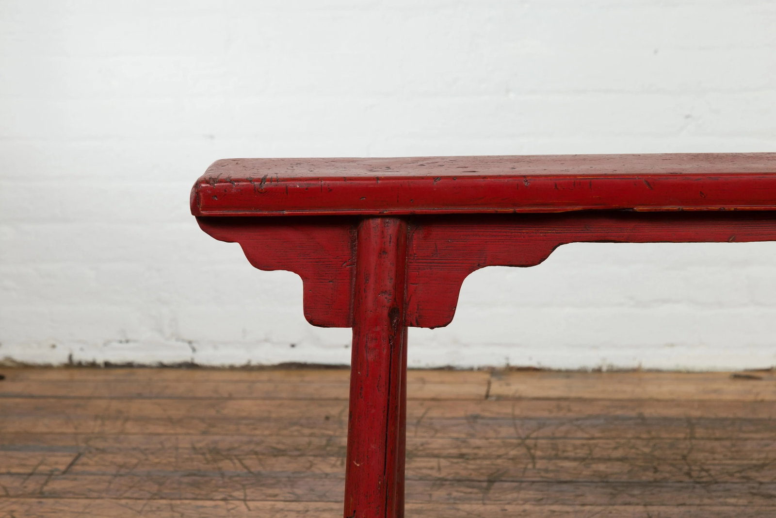 Vintage Red Lacquered Bench with A-Form Base - 5