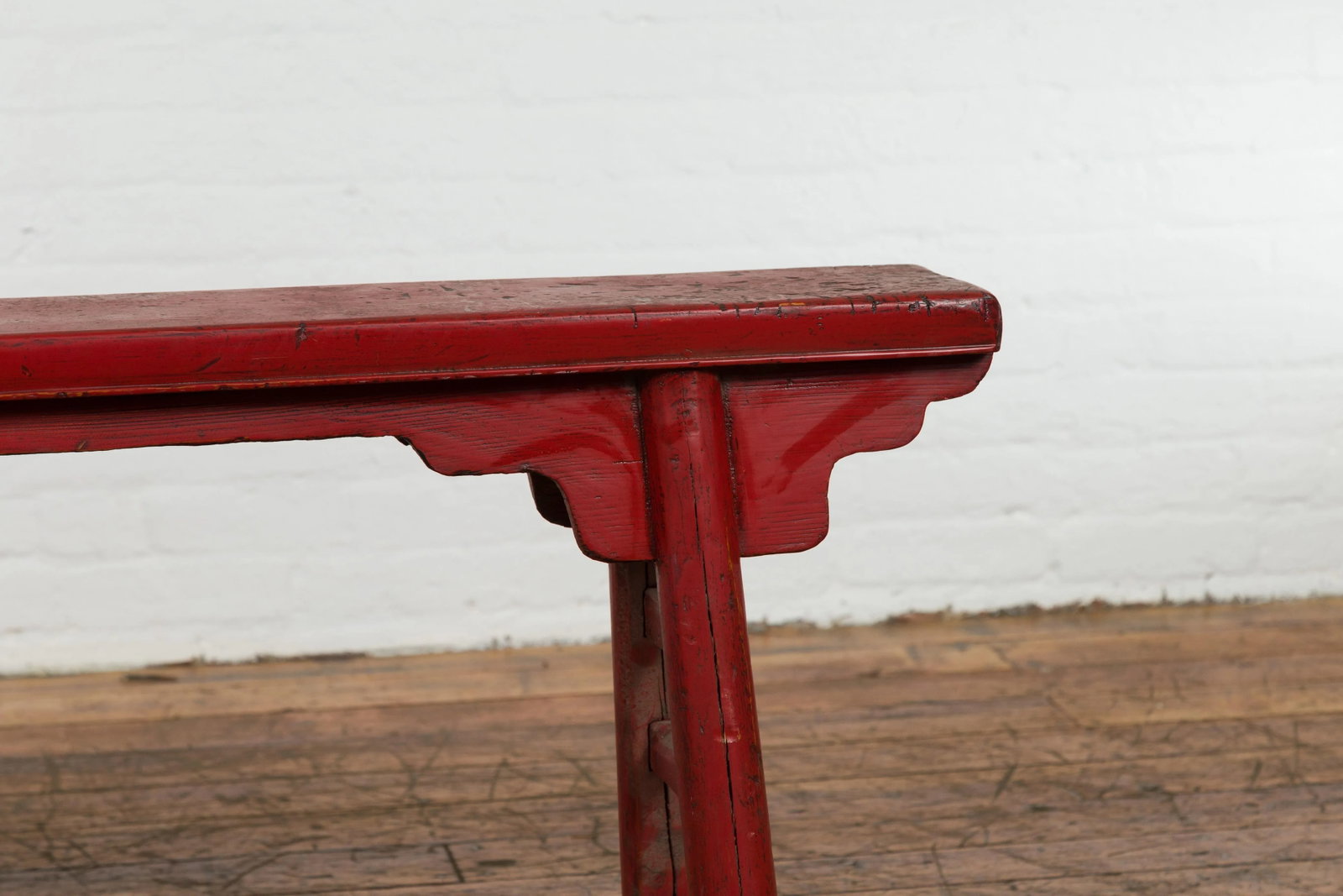 Vintage Red Lacquered Bench with A-Form Base - 6