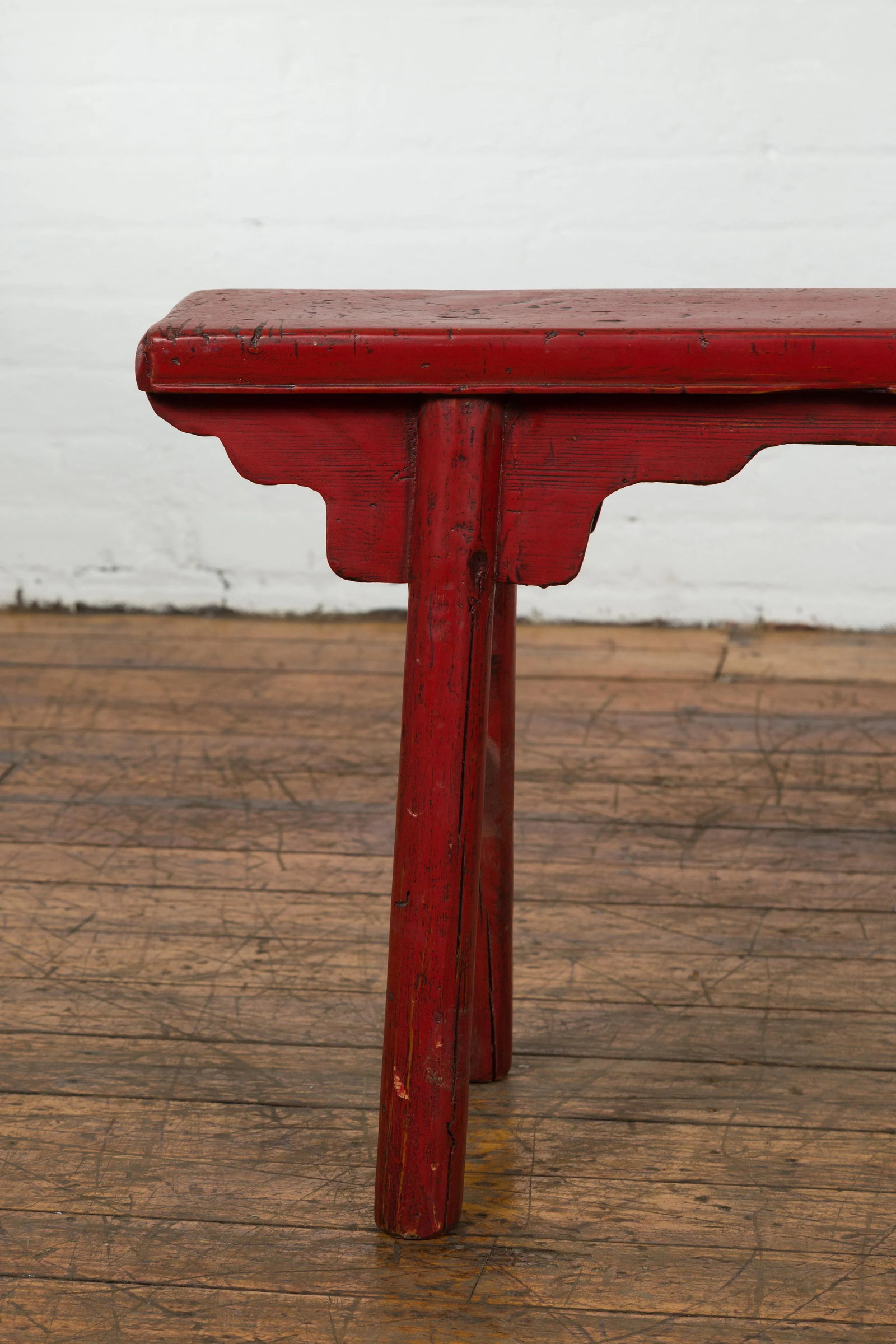 Vintage Red Lacquered Bench with A-Form Base - 7