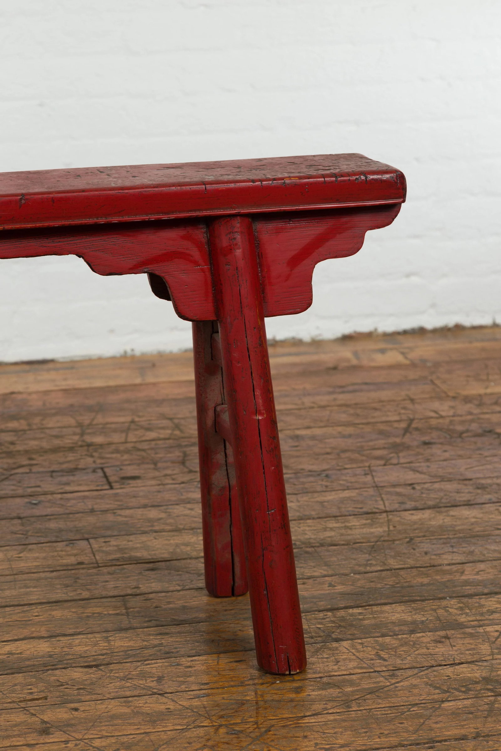 Vintage Red Lacquered Bench with A-Form Base - 8