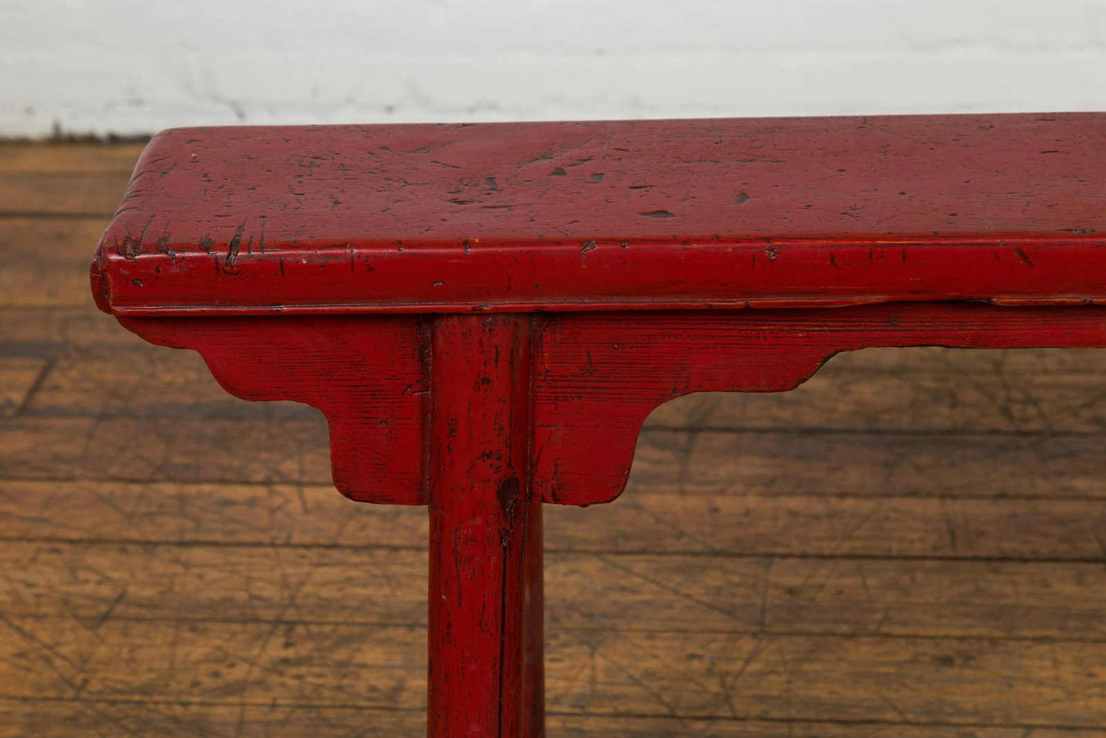 Vintage Red Lacquered Bench with A-Form Base - 9