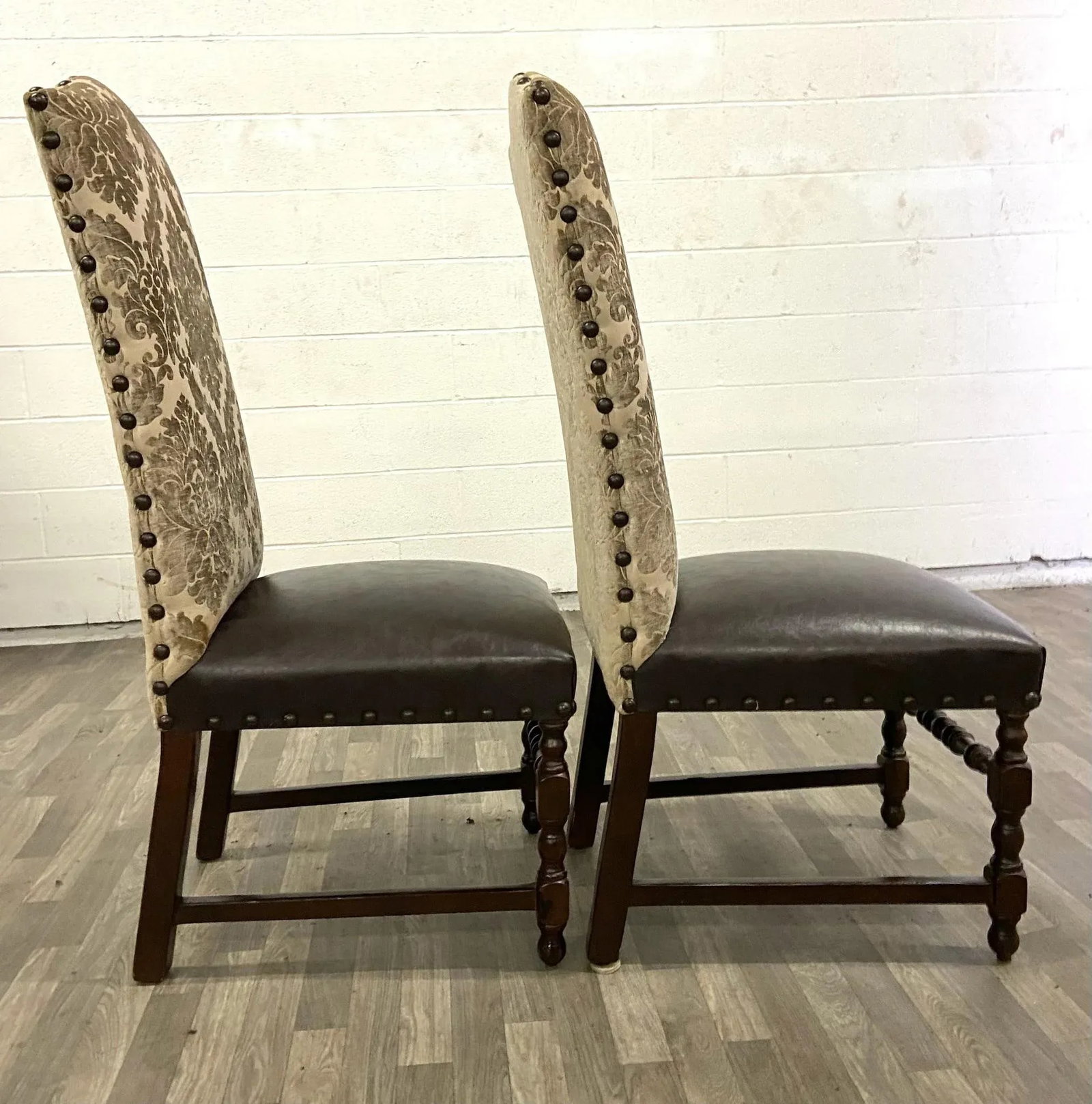 High Back Leather and Upholstered Nailhead Side Chairs - 2