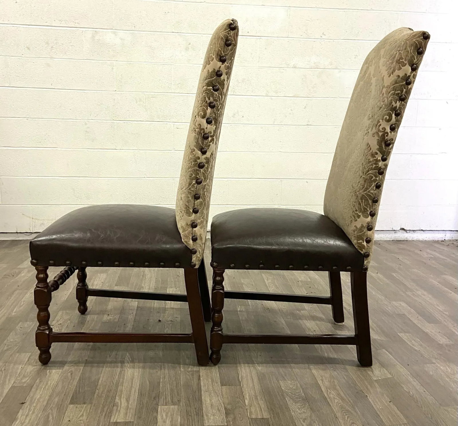 High Back Leather and Upholstered Nailhead Side Chairs - 4