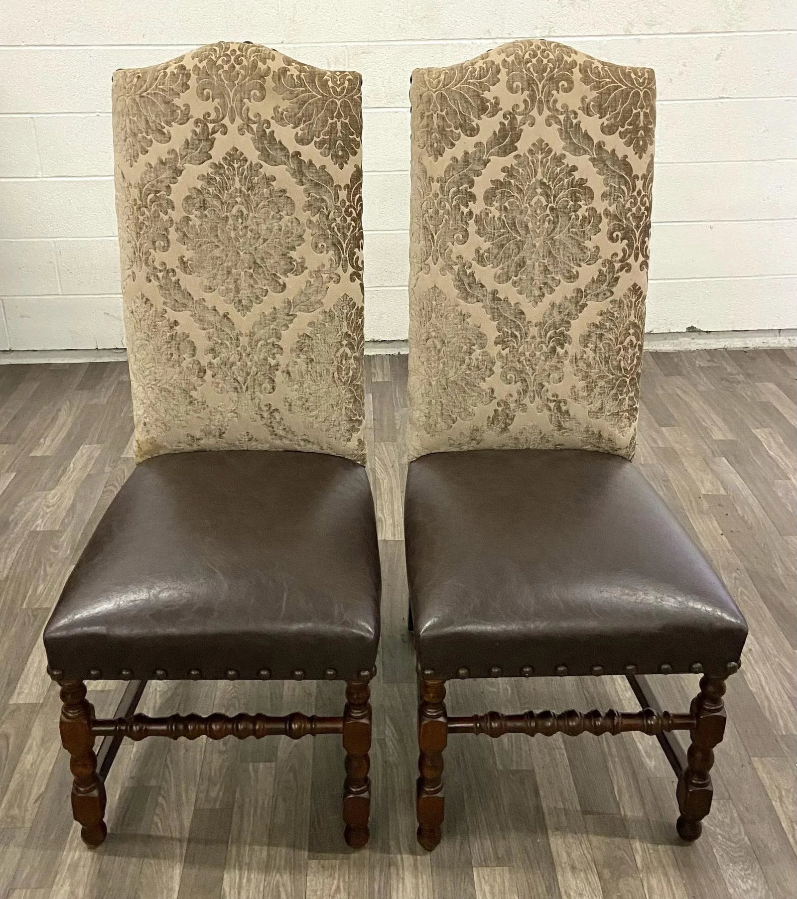 High Back Leather and Upholstered Nailhead Side Chairs - 5