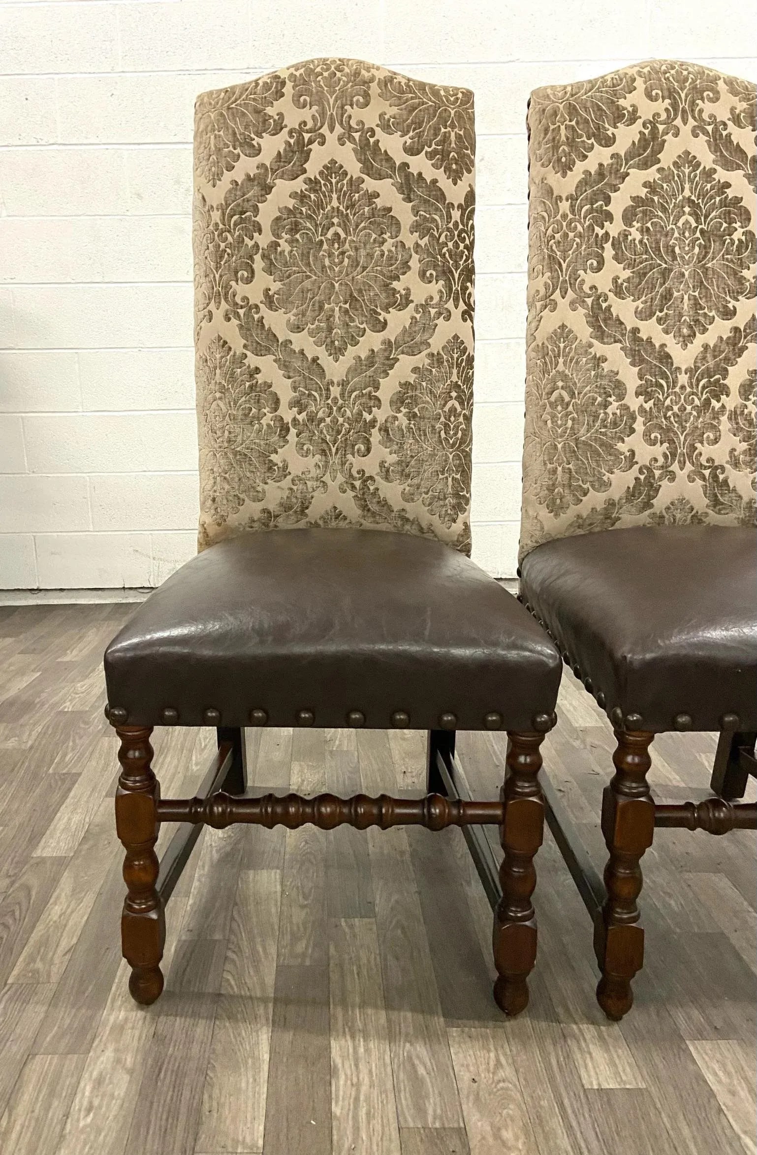 High Back Leather and Upholstered Nailhead Side Chairs - 6