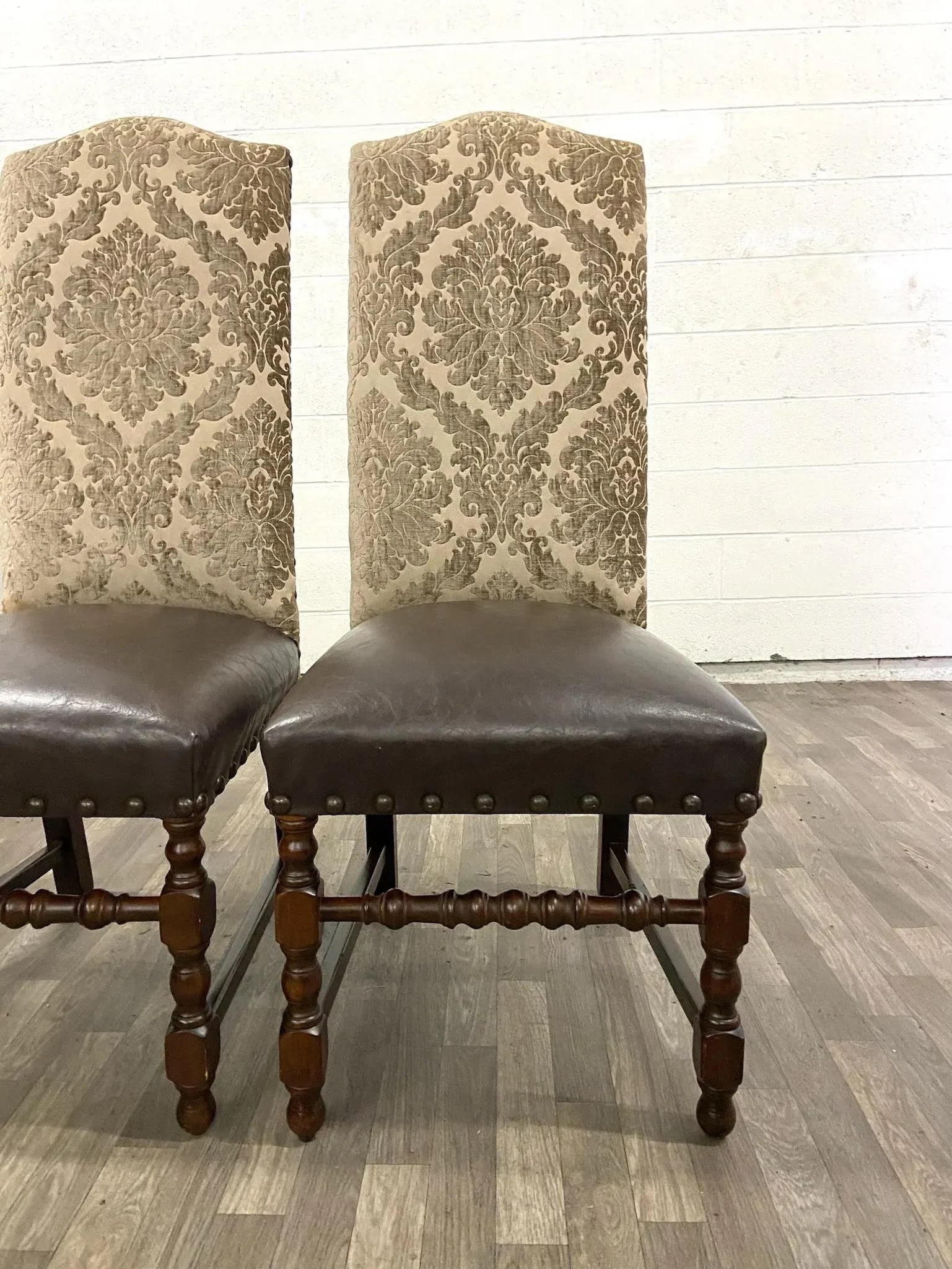High Back Leather and Upholstered Nailhead Side Chairs - 8