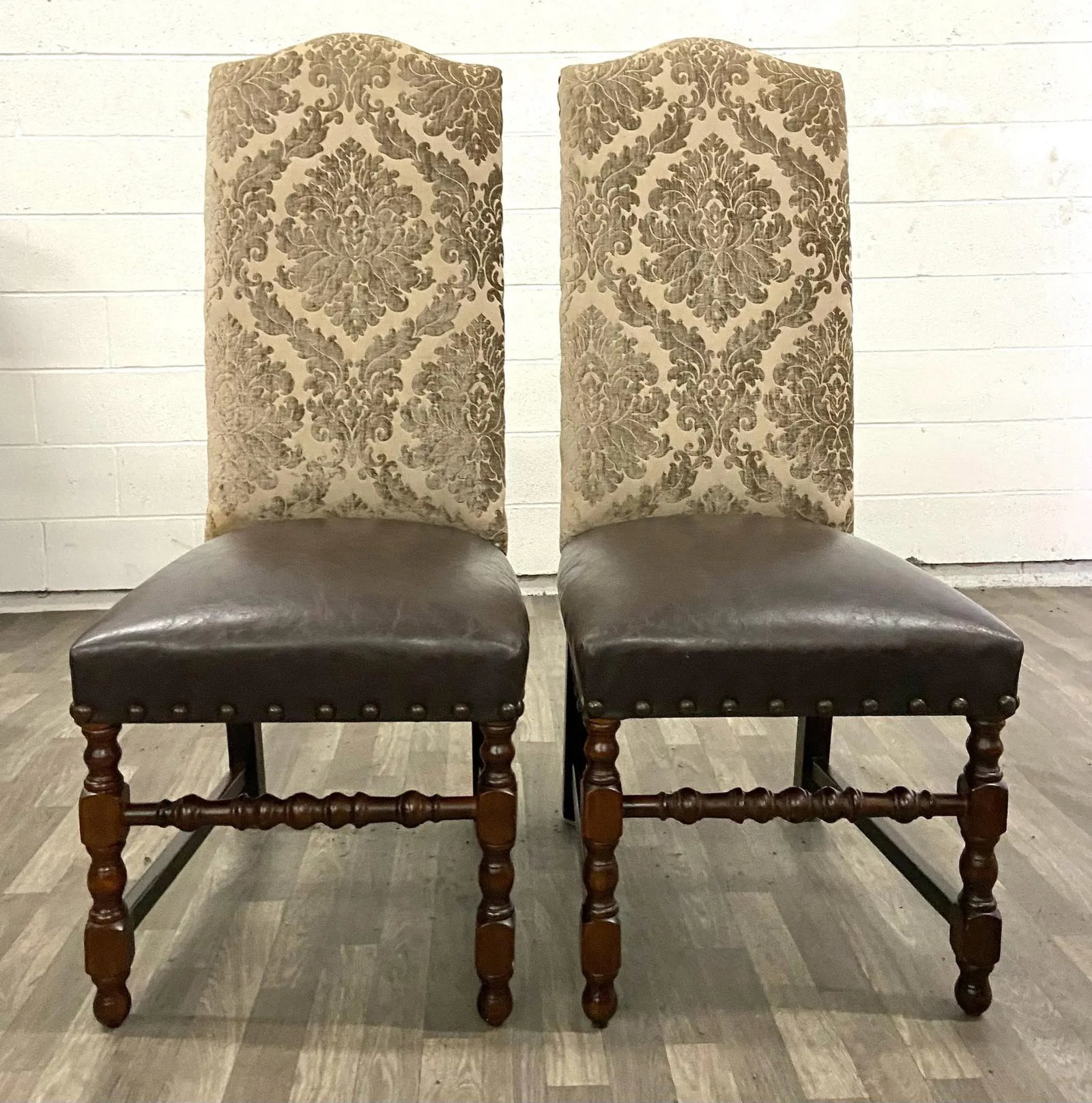High Back Leather and Upholstered Nailhead Side Chairs - 9