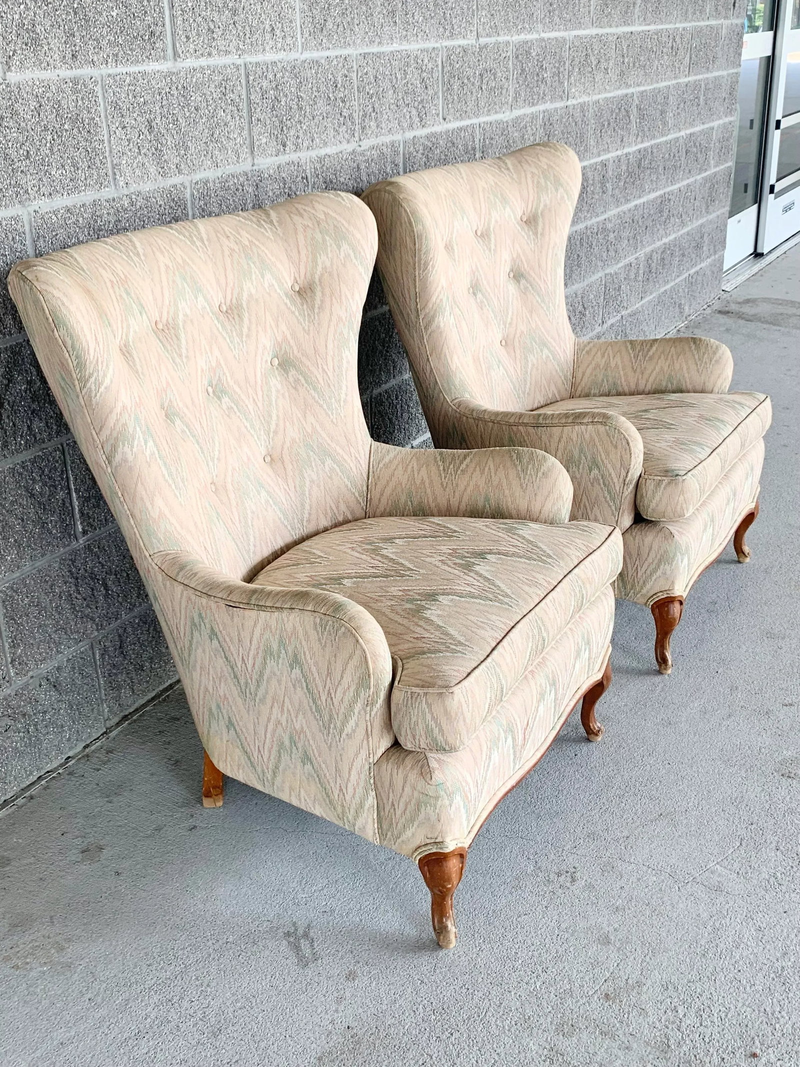 Vintage Butterfly Wingback Flame Stitch Chairs-A Pair - 2
