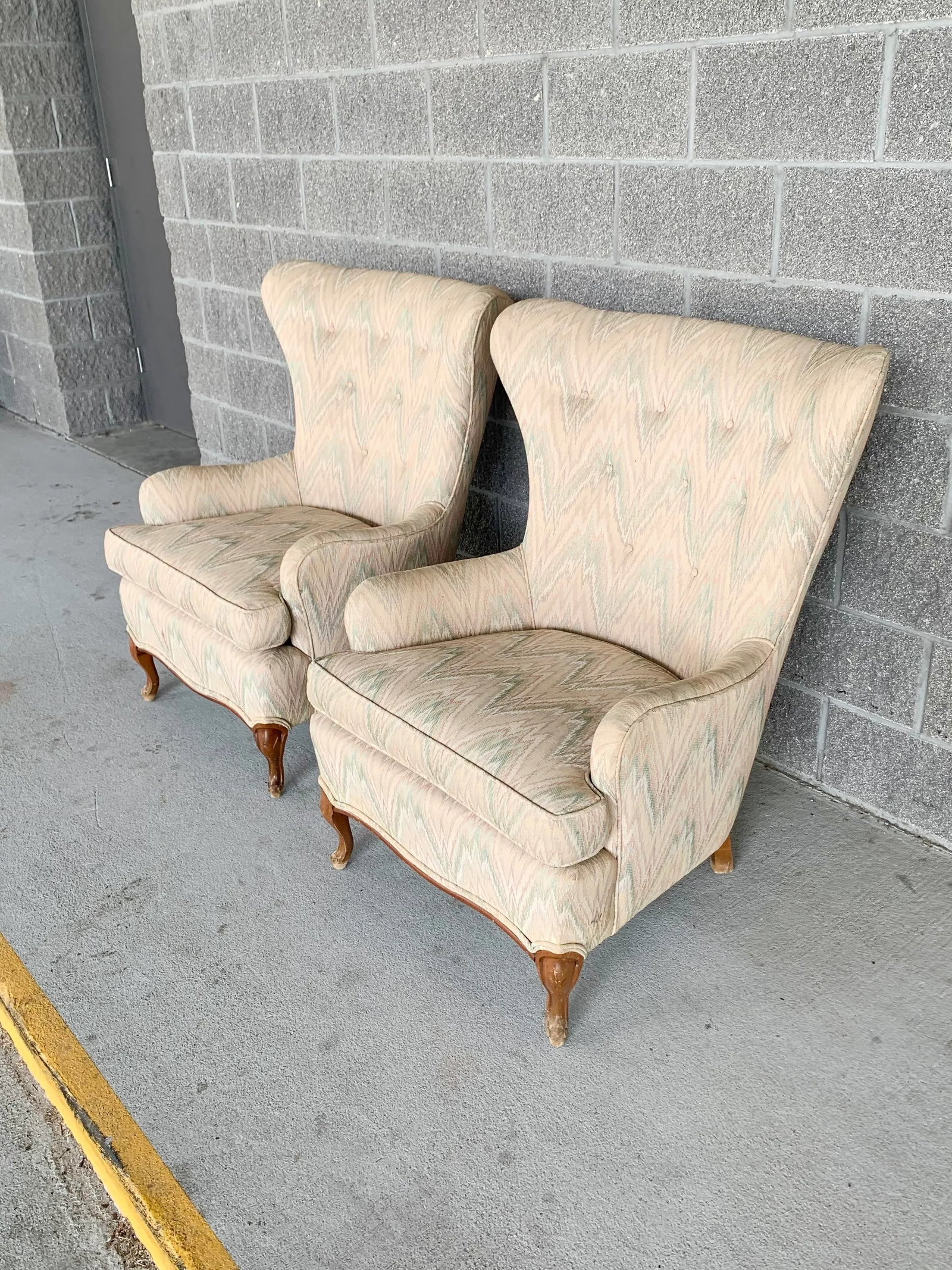 Vintage Butterfly Wingback Flame Stitch Chairs-A Pair - 3