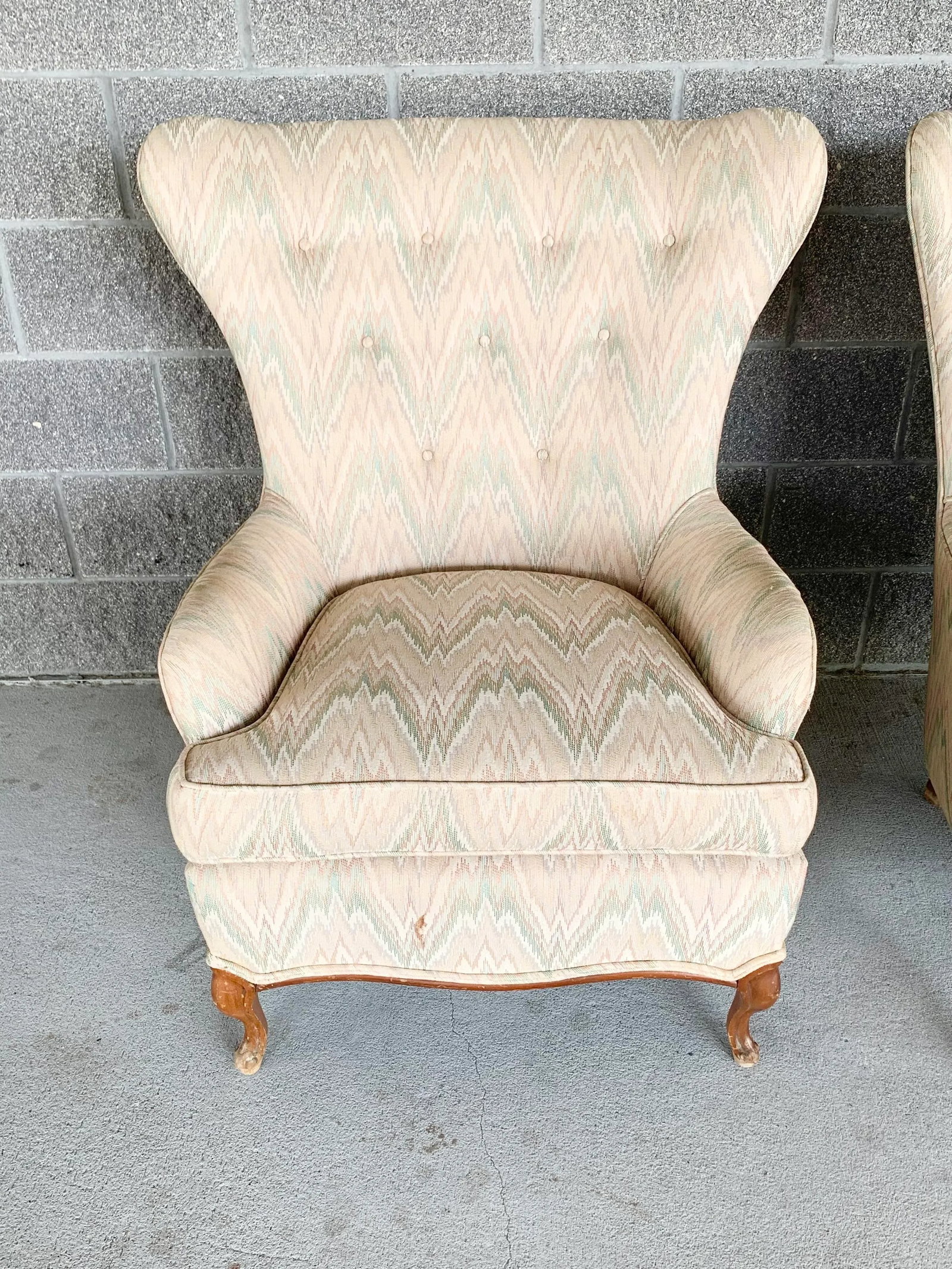 Vintage Butterfly Wingback Flame Stitch Chairs-A Pair - 6