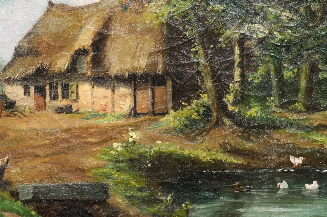 Belgian Julien T'felt 1890s Gilt Framed Oil Painting Depicting a Farmyard Scene - 7