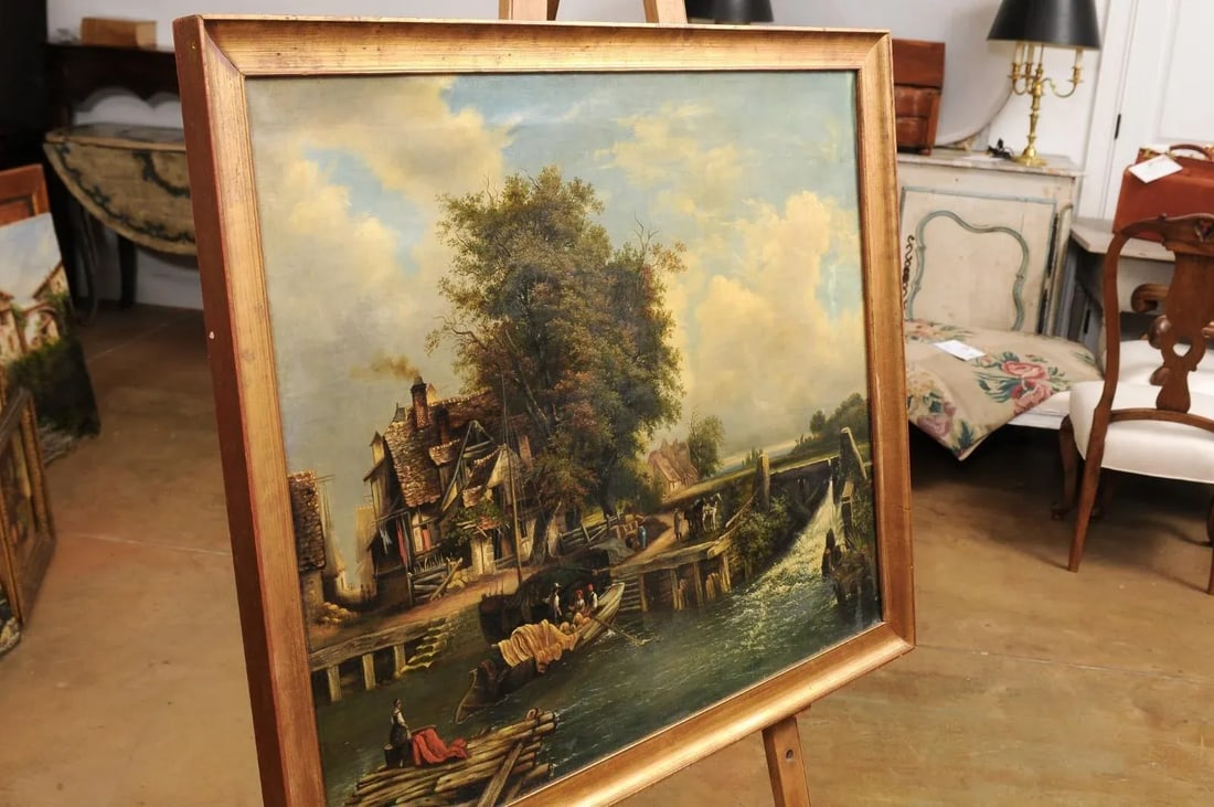 French 19th Century Oil Landscape Painting Depicting a Country Life Scene - 2