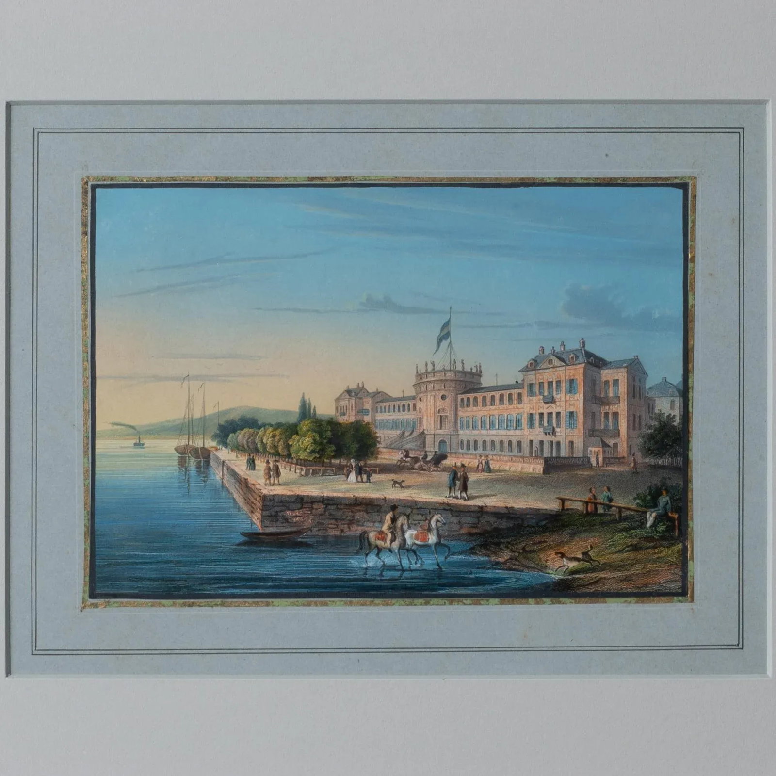 Hand-Painted Engravings of Wiesbaden After Jan Simon Voddiggel, 1852 - 6