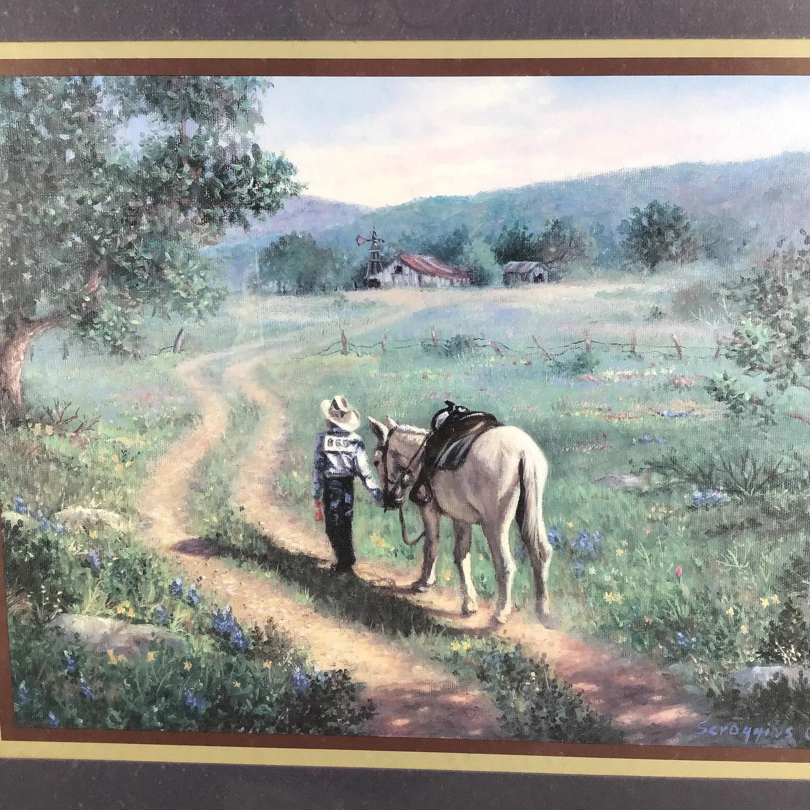 Vintage Burlwood Framed and Matted Print Cowboy With White Horse - 2