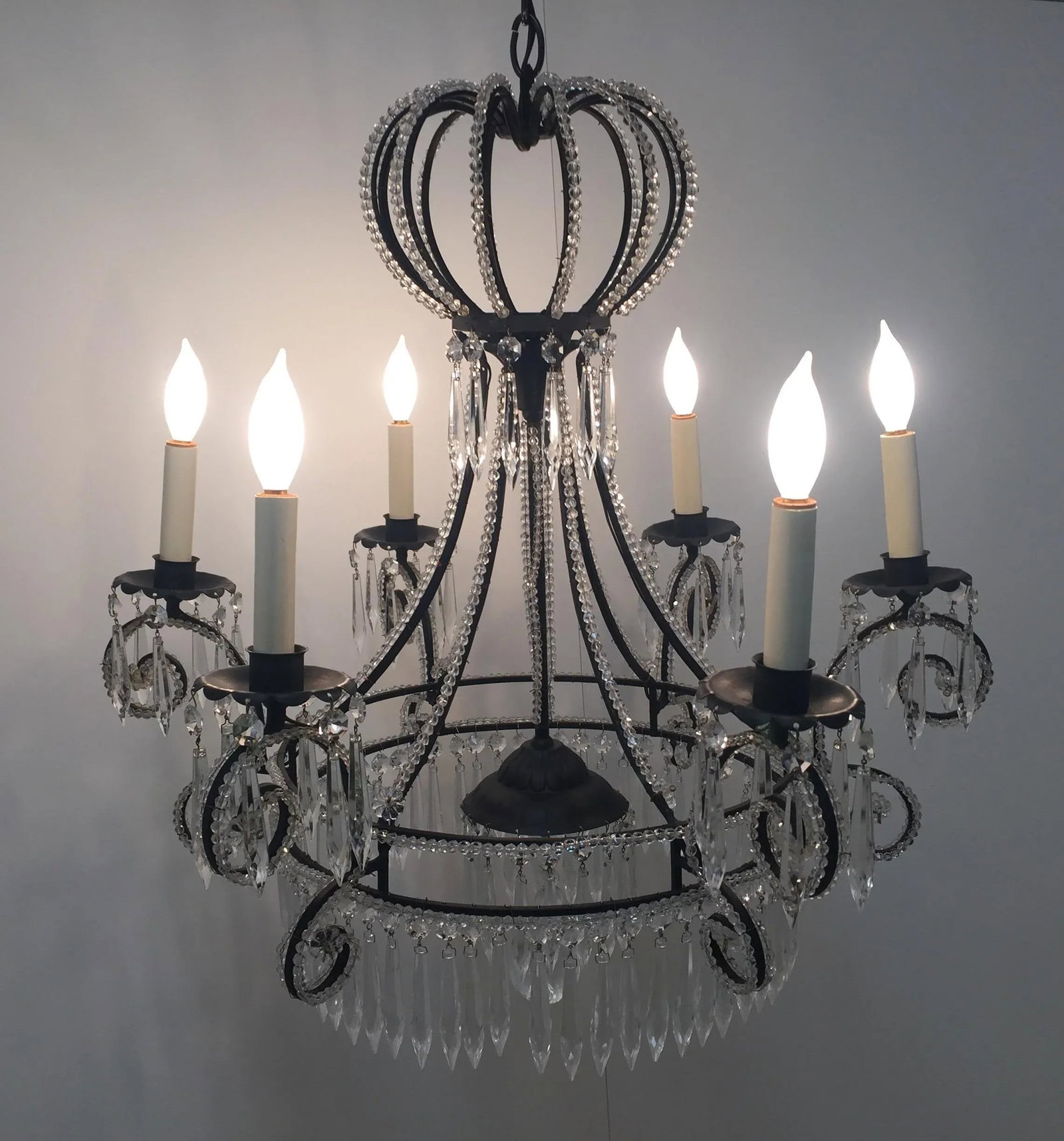 Vintage French Iron and Crystal Chandelier - 2