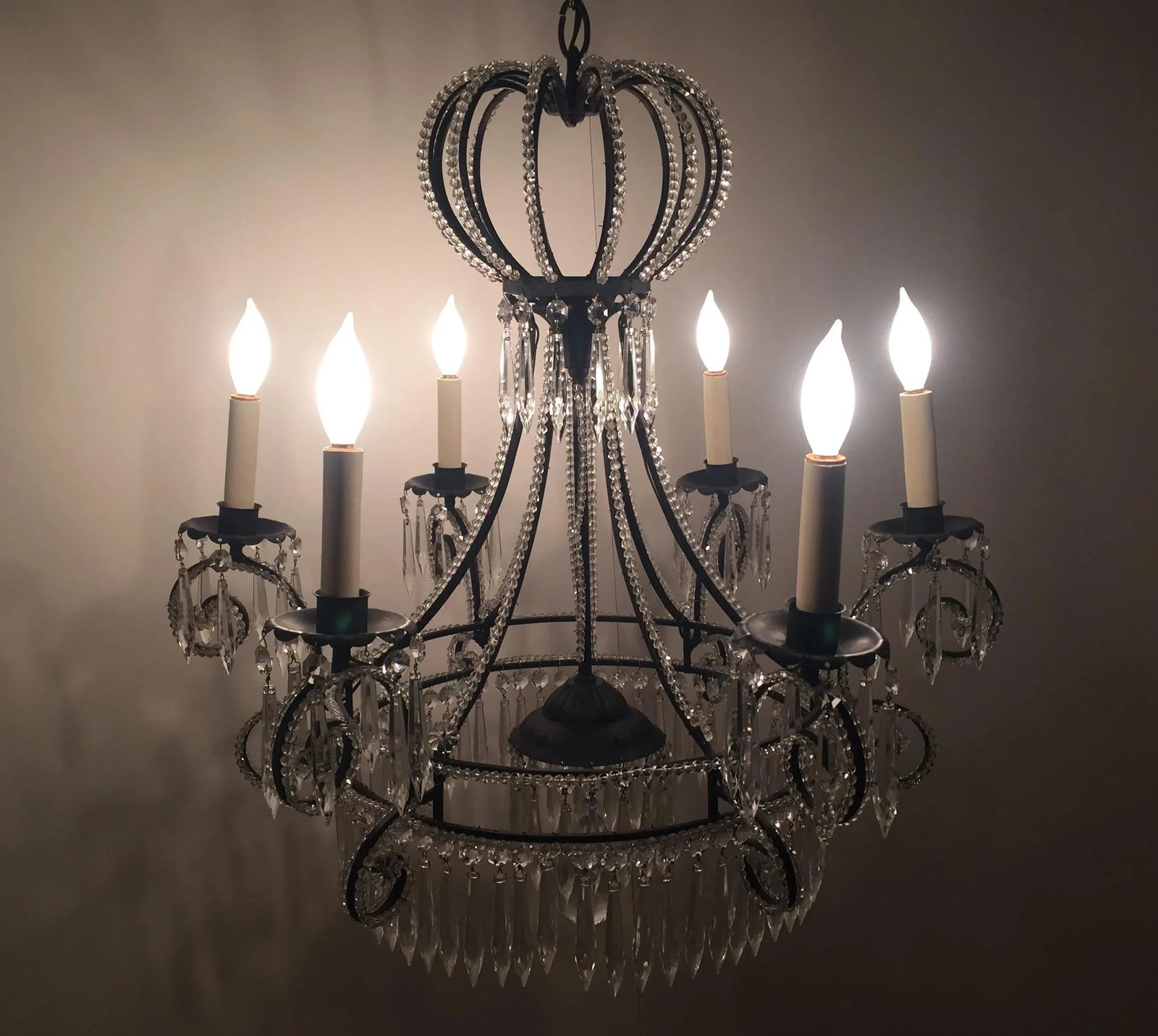 Vintage French Iron and Crystal Chandelier - 3