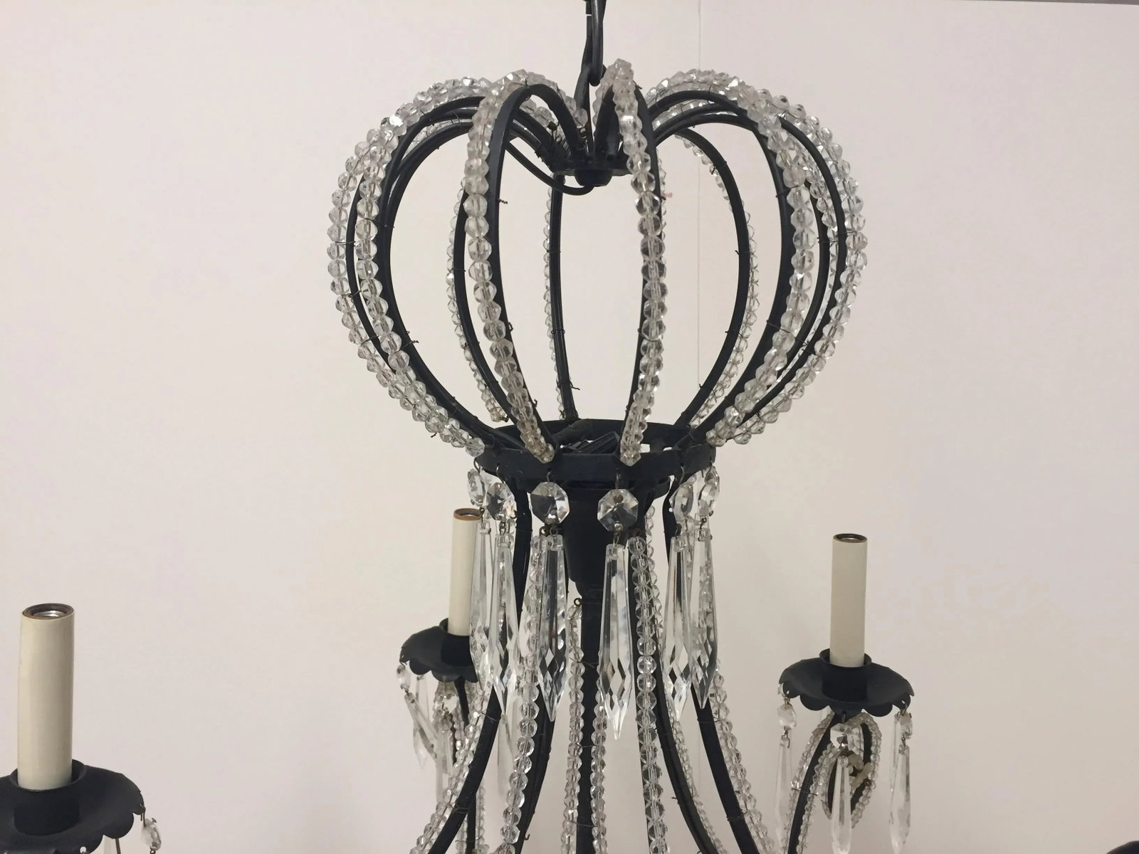 Vintage French Iron and Crystal Chandelier - 4