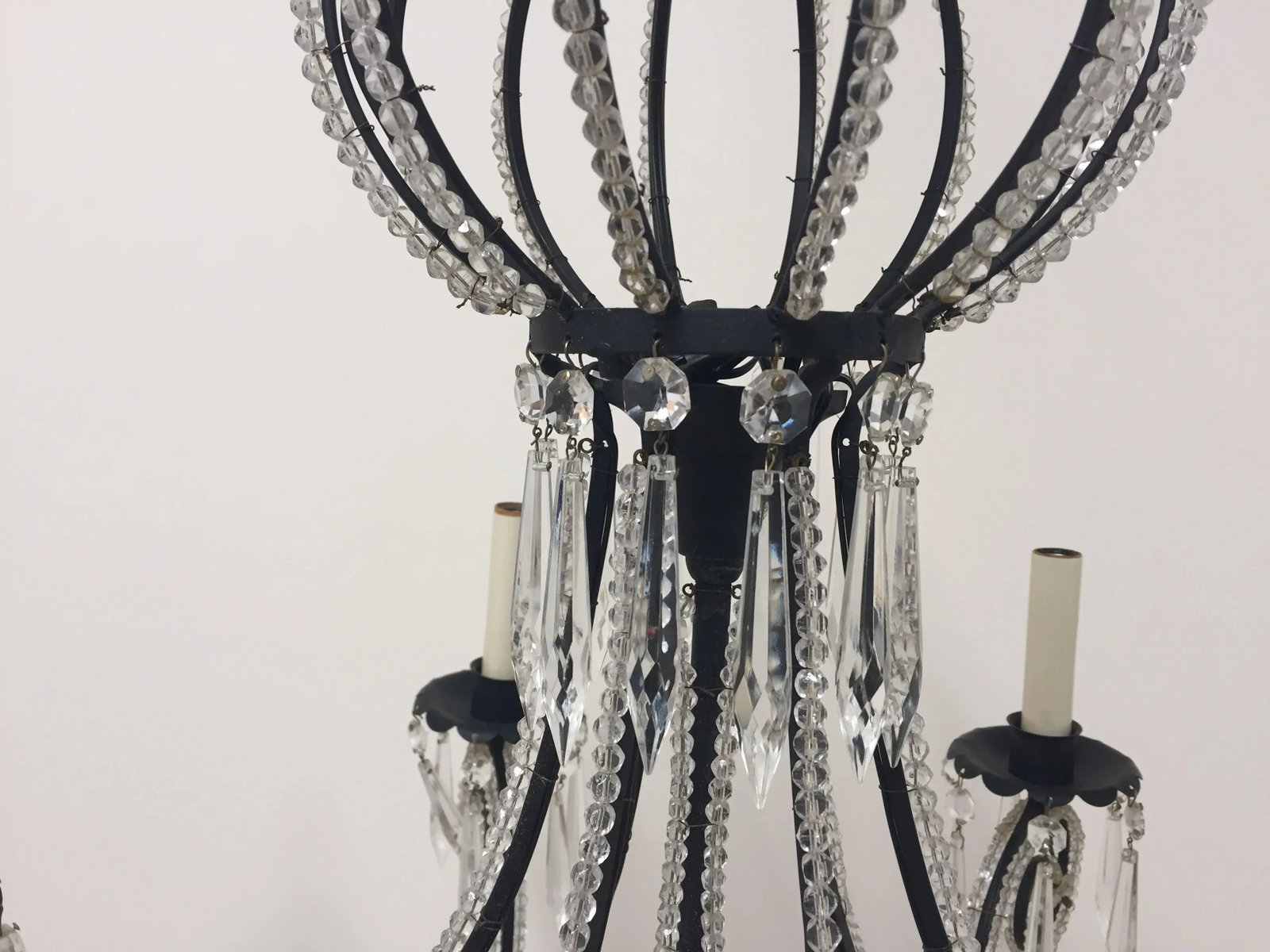 Vintage French Iron and Crystal Chandelier - 6
