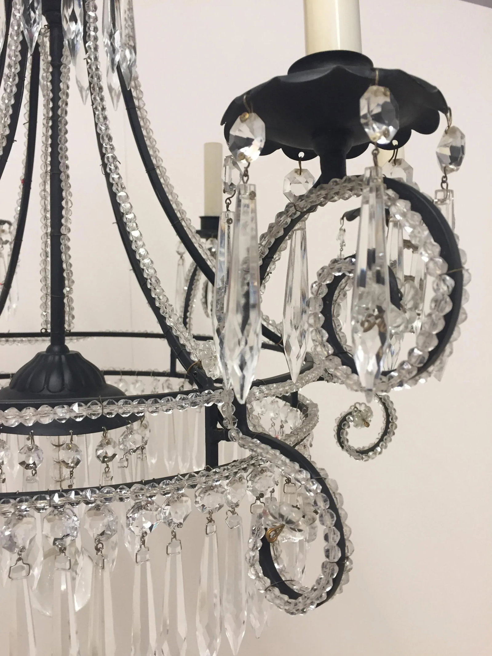 Vintage French Iron and Crystal Chandelier - 7