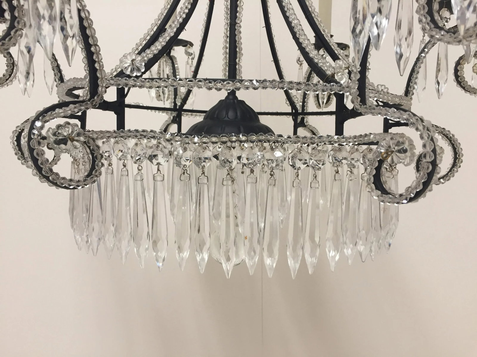 Vintage French Iron and Crystal Chandelier - 8