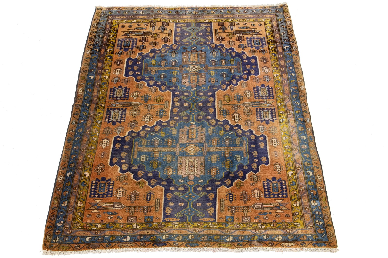 1960s Vintage Heriz Tribal Pattern on a Rich Brown Persian Wool Rug - 2