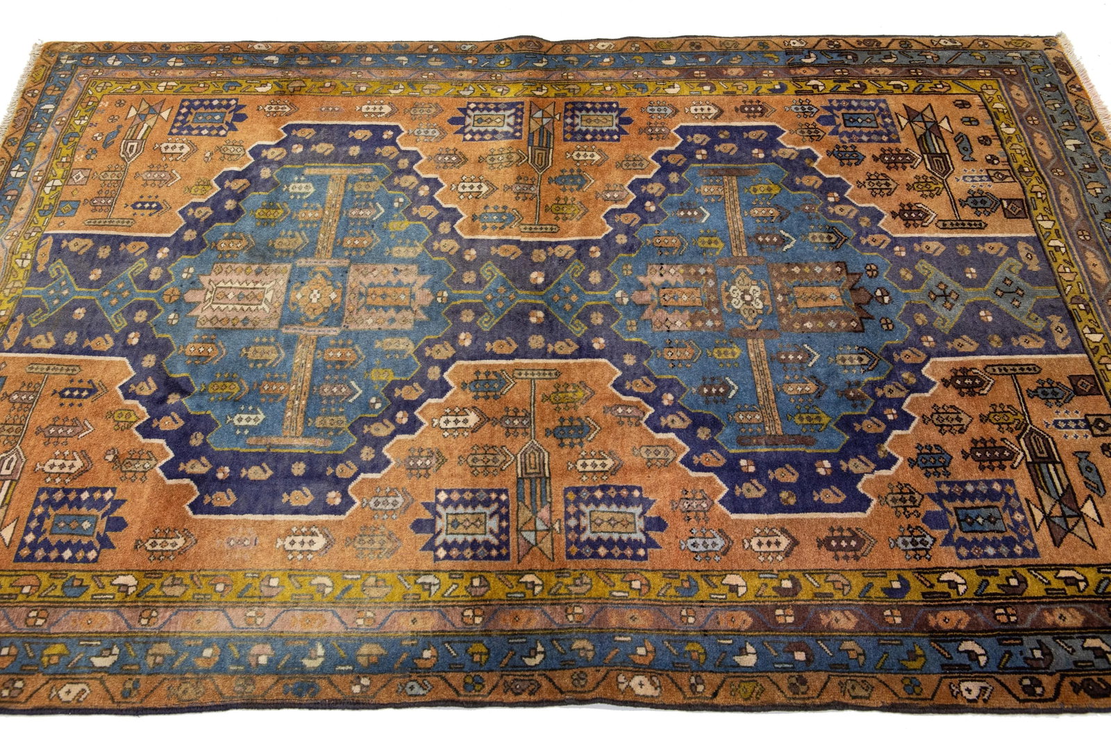 1960s Vintage Heriz Tribal Pattern on a Rich Brown Persian Wool Rug - 3