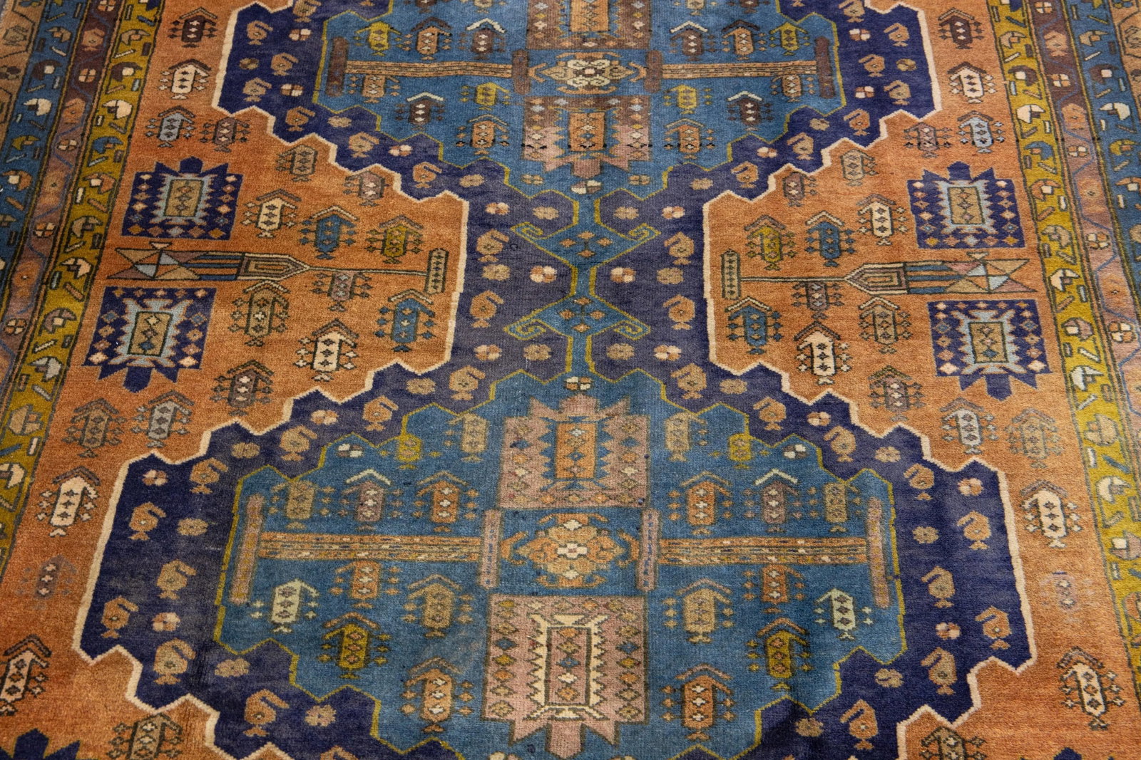 1960s Vintage Heriz Tribal Pattern on a Rich Brown Persian Wool Rug - 6