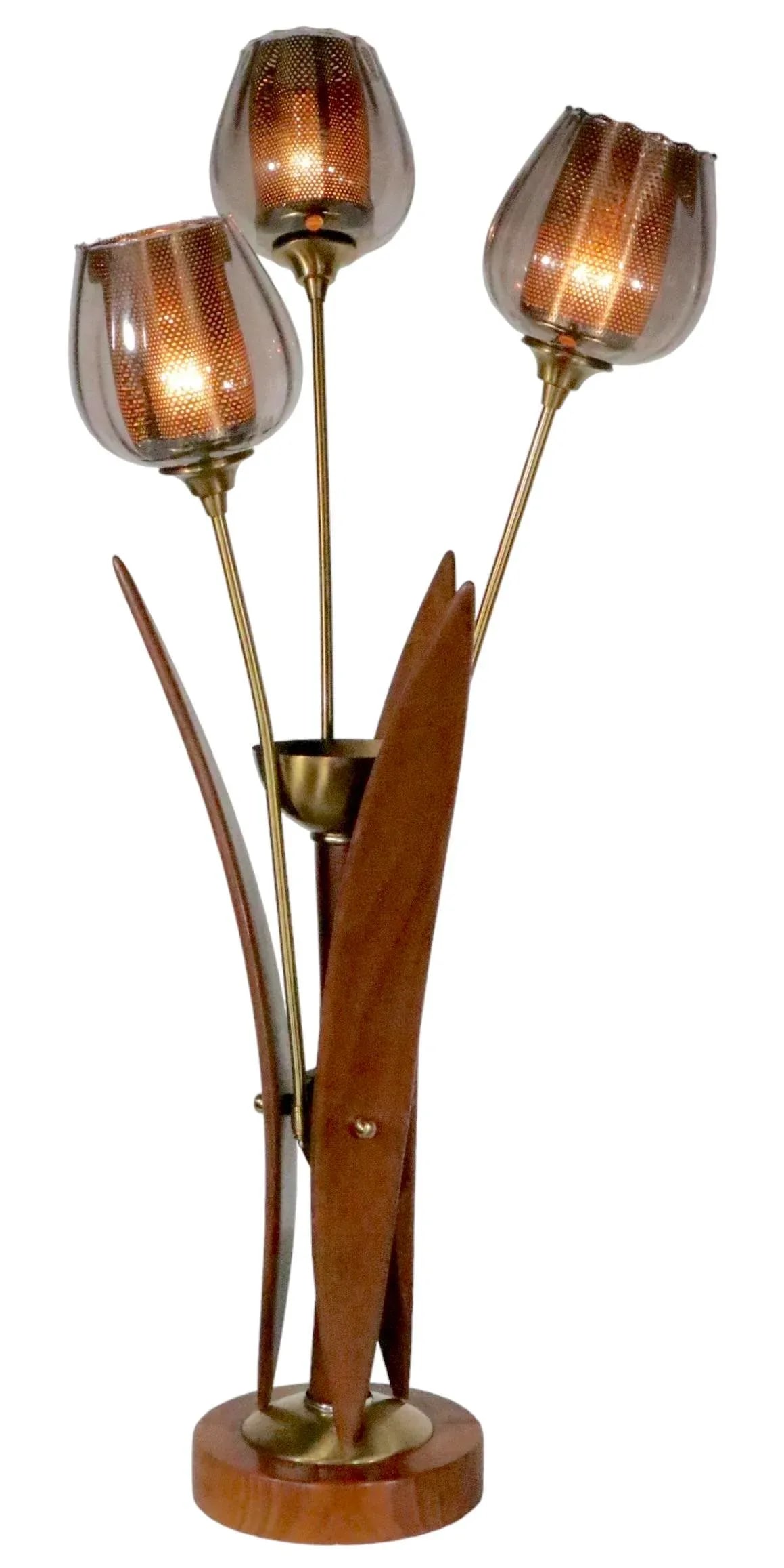 Mid Century Table Lamp With Three Flower Form Lights C 1950/1960's - 5