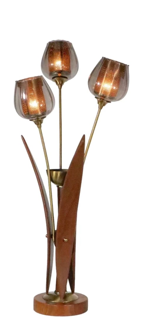 Mid Century Table Lamp With Three Flower Form Lights C 1950/1960's - 6