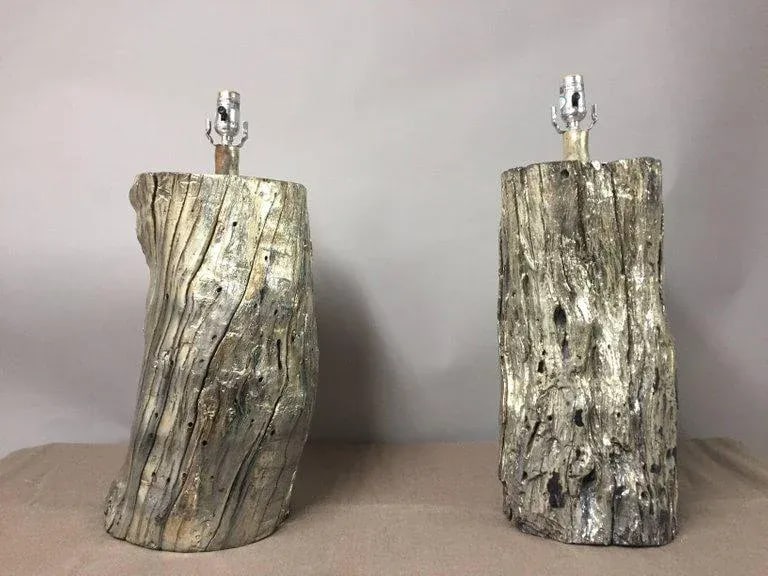 Silvered Giltmetal on Wood Table Lamps - a Pair - 2
