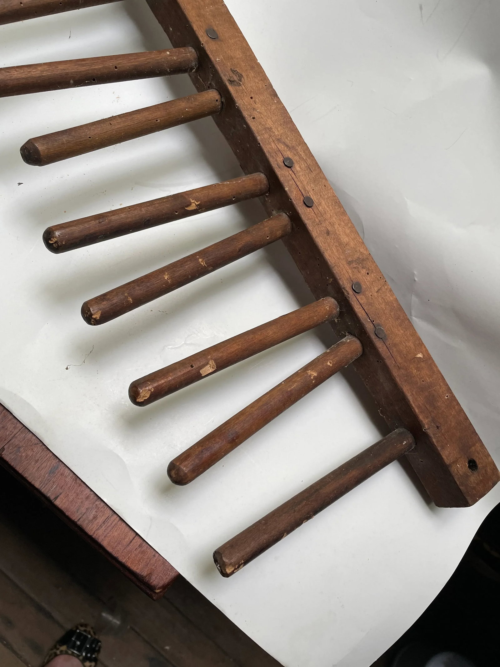 Early 20th Century Primitive Factory Wooden Peg Shoe/Candle Wall Drying Rack Hat Coat Herb - 3