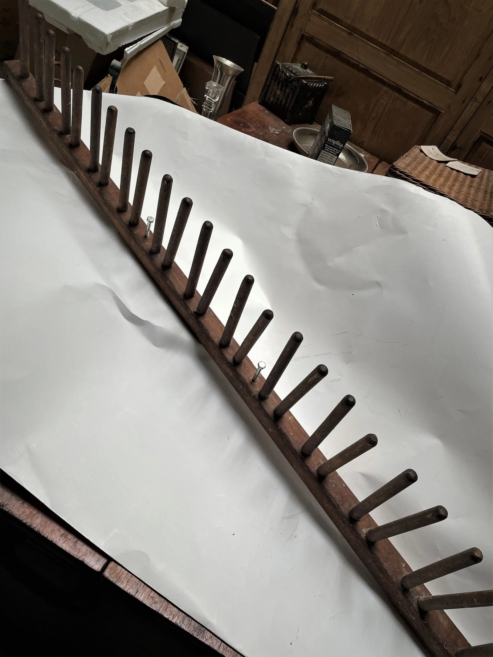 Early 20th Century Primitive Factory Wooden Peg Shoe/Candle Wall Drying Rack Hat Coat Herb - 6