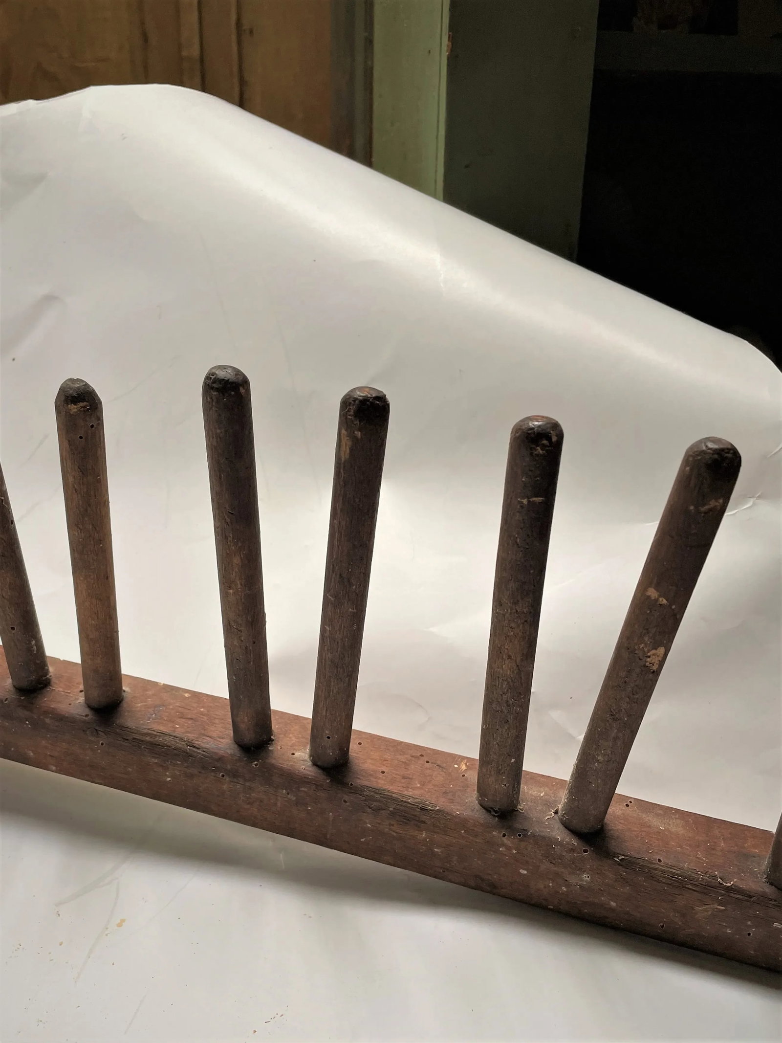 Early 20th Century Primitive Factory Wooden Peg Shoe/Candle Wall Drying Rack Hat Coat Herb - 7