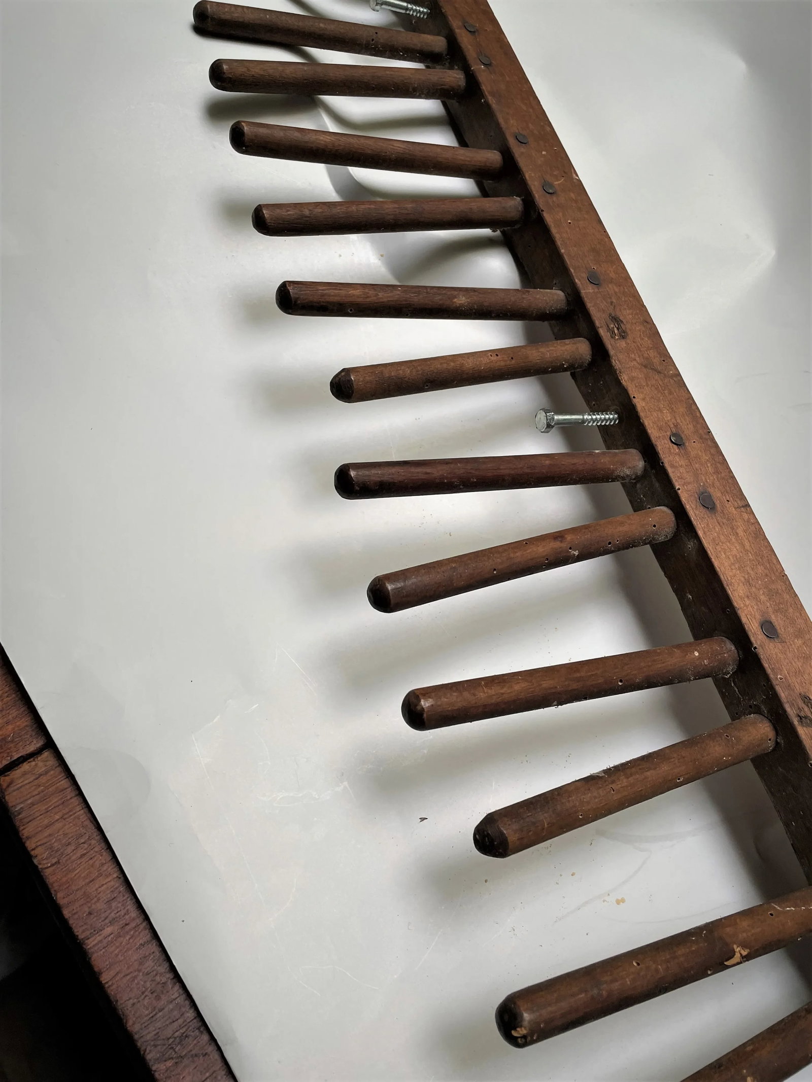 Early 20th Century Primitive Factory Wooden Peg Shoe/Candle Wall Drying Rack Hat Coat Herb - 9