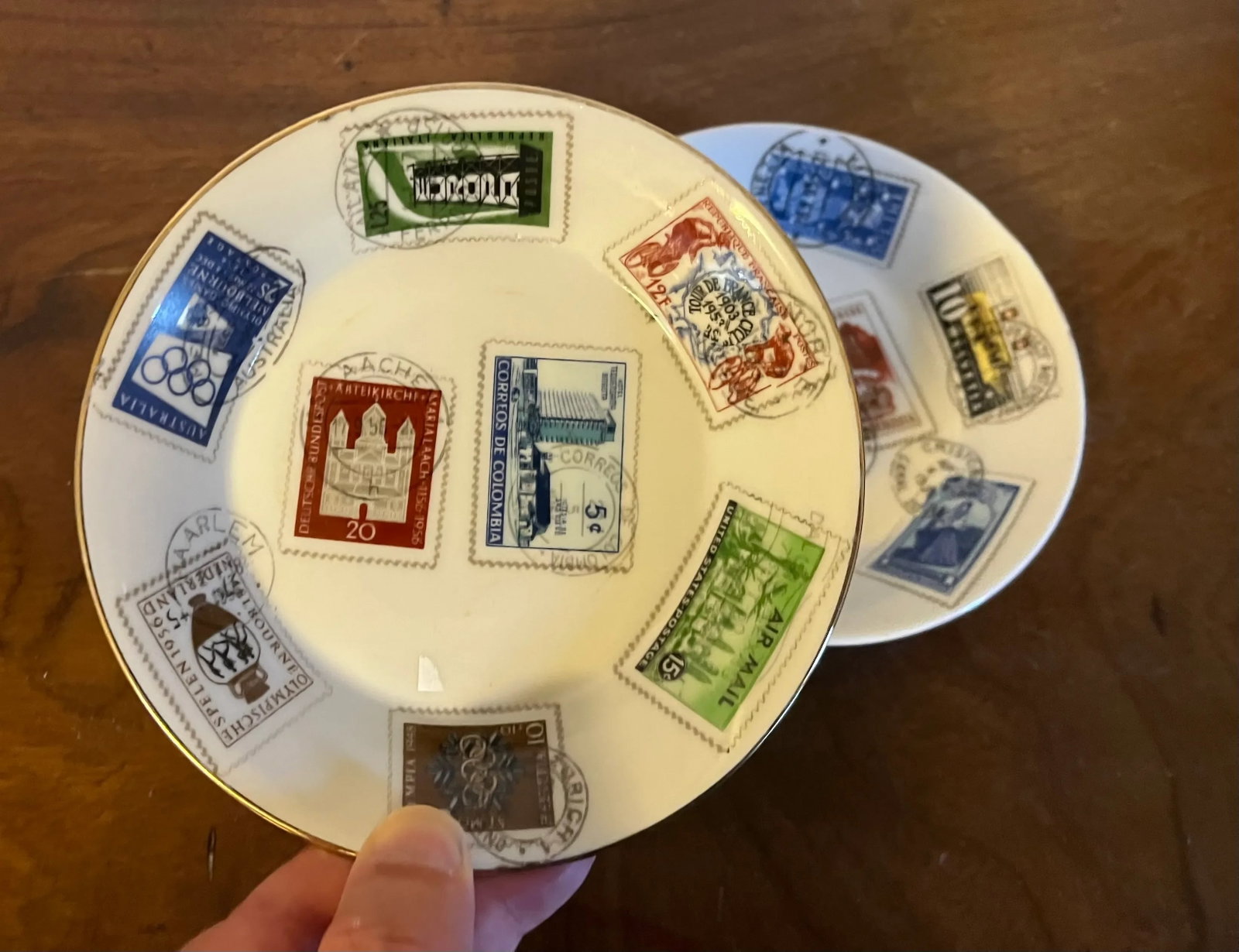 Mid-Century Modern Richard Ginori Italian Porcelain Dishes Decorated With World Postage Stamps - a P - 3
