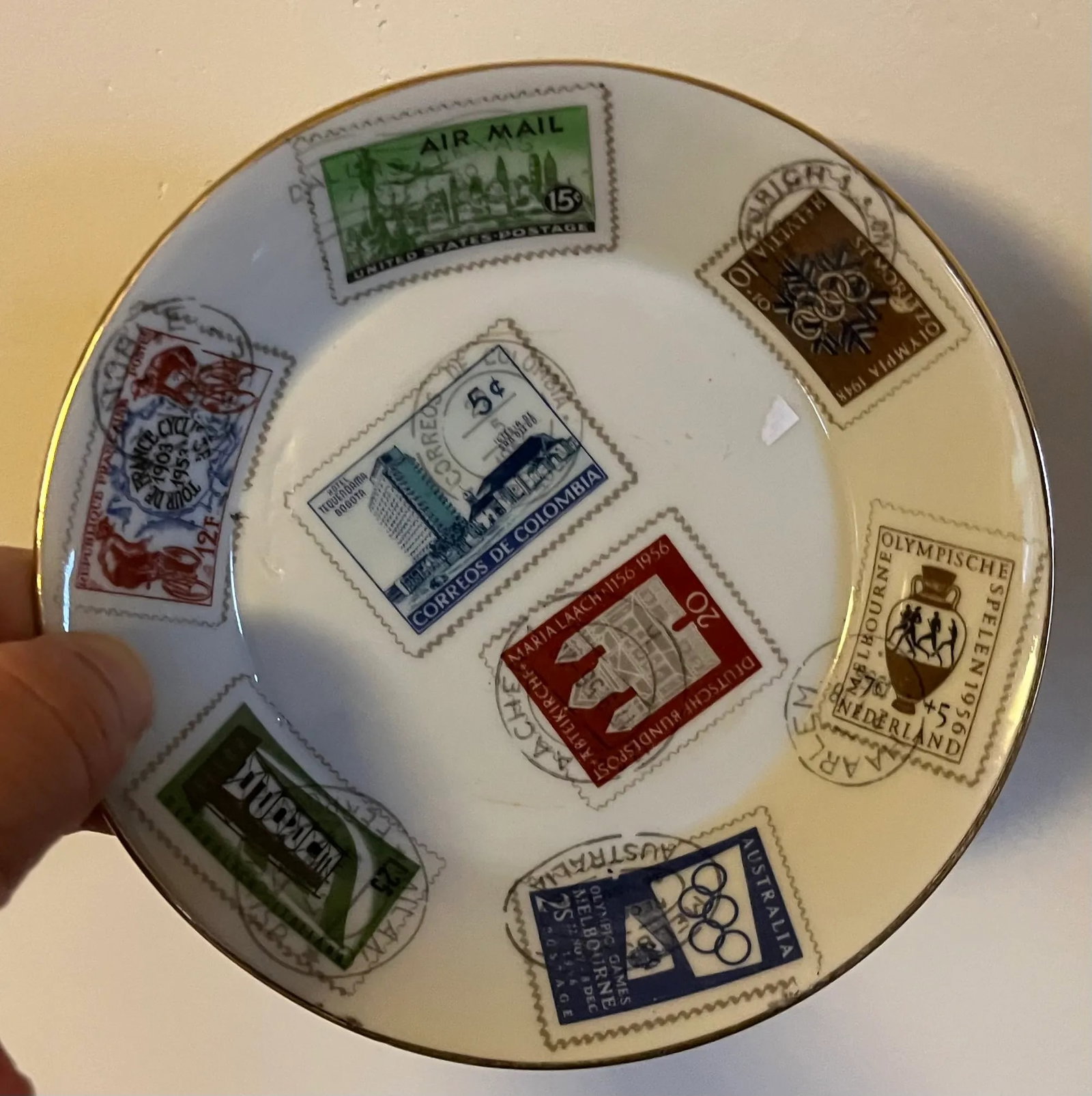 Mid-Century Modern Richard Ginori Italian Porcelain Dishes Decorated With World Postage Stamps - a P - 4