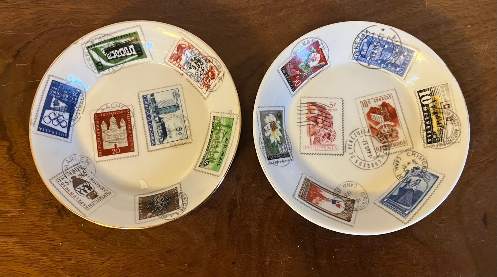 Mid-Century Modern Richard Ginori Italian Porcelain Dishes Decorated With World Postage Stamps - a P - 5